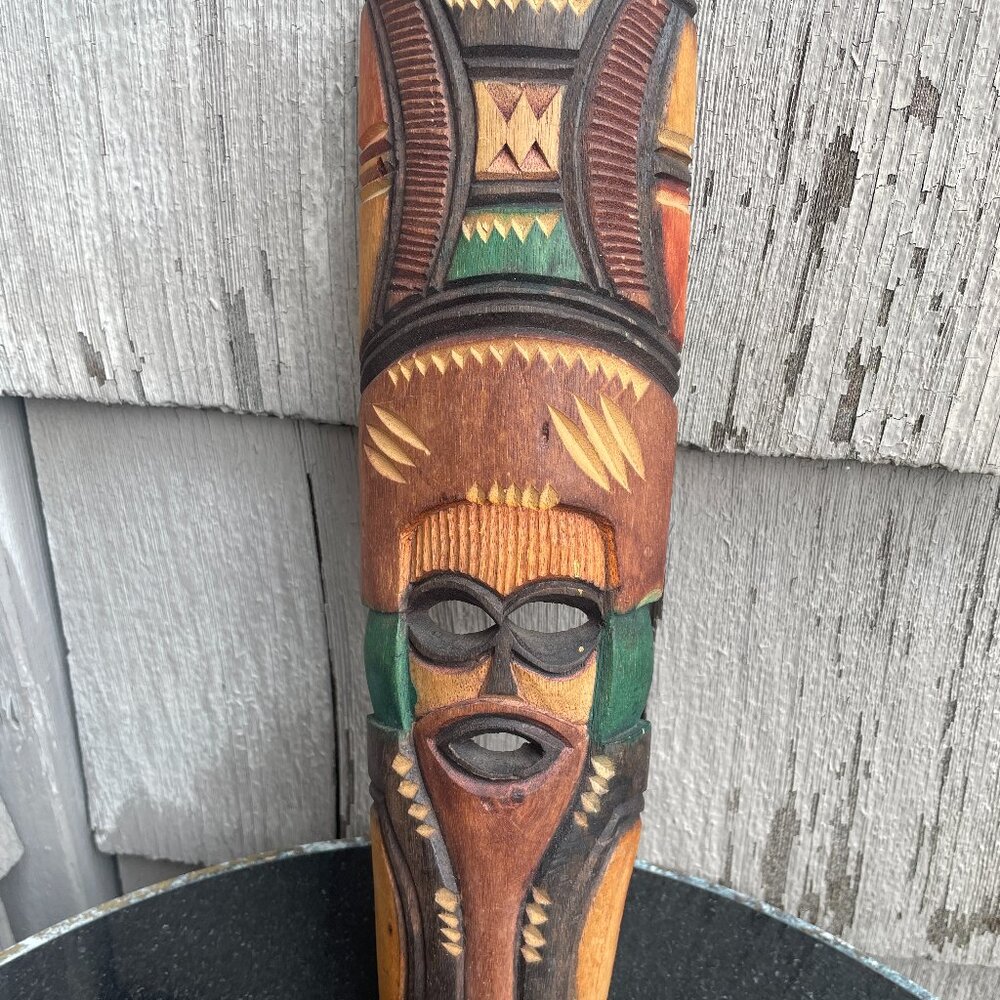 African Tribal Hand Carved Mask Wooden Tiki Kraal Zulu